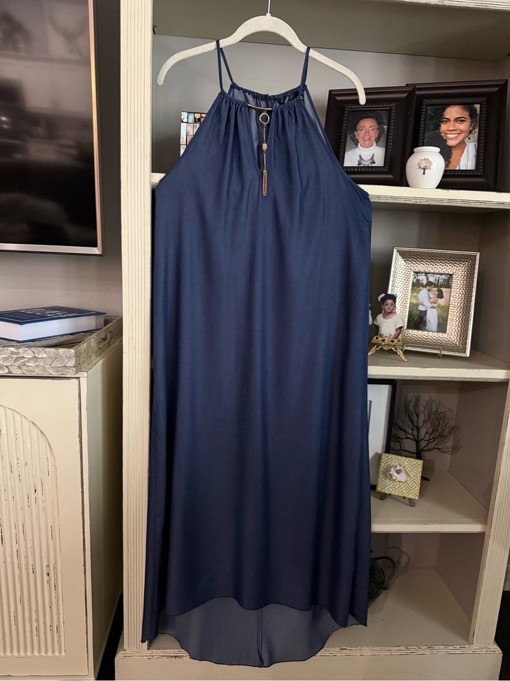 Mlle Gabrielle Navy High-Neck Slip Dress